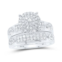 Load image into Gallery viewer, 10kt White Gold His Hers Round Diamond Cluster Matching Wedding Set 1-3/8 Cttw
