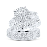 Load image into Gallery viewer, 10kt White Gold His Hers Round Diamond Cluster Matching Wedding Set 1-3/8 Cttw
