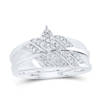Load image into Gallery viewer, Sterling Silver His Hers Round Diamond Cluster Matching Wedding Set 1/3 Cttw
