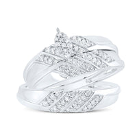 Load image into Gallery viewer, Sterling Silver His Hers Round Diamond Cluster Matching Wedding Set 1/3 Cttw
