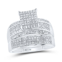 Load image into Gallery viewer, Sterling Silver His Hers Round Diamond Square Matching Wedding Set 7/8 Cttw
