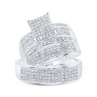 Load image into Gallery viewer, Sterling Silver His Hers Round Diamond Square Matching Wedding Set 7/8 Cttw
