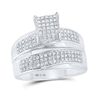 Load image into Gallery viewer, Sterling Silver His Hers Round Diamond Cluster Matching Wedding Set 1/2 Cttw
