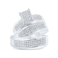 Load image into Gallery viewer, Sterling Silver His Hers Round Diamond Cluster Matching Wedding Set 1/2 Cttw
