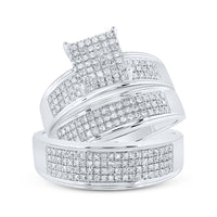 Load image into Gallery viewer, Sterling Silver His Hers Round Diamond Cluster Matching Wedding Set 3/4 Cttw
