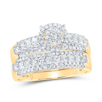 Load image into Gallery viewer, 10kt Yellow Gold His Hers Round Diamond Cluster Matching Wedding Set 1-3/4 Cttw
