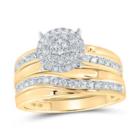 Load image into Gallery viewer, 10kt Yellow Gold His Hers Round Diamond Cluster Matching Wedding Set 1 Cttw
