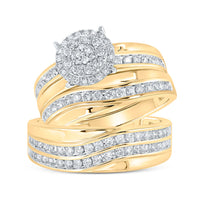Load image into Gallery viewer, 10kt Yellow Gold His Hers Round Diamond Cluster Matching Wedding Set 1 Cttw
