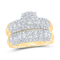 Load image into Gallery viewer, 10kt Yellow Gold His Hers Round Diamond Cluster Matching Wedding Set 2-5/8 Cttw
