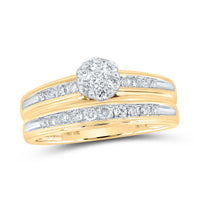 Load image into Gallery viewer, 10kt Yellow Gold His Hers Round Diamond Cluster Matching Wedding Set 3/4 Cttw
