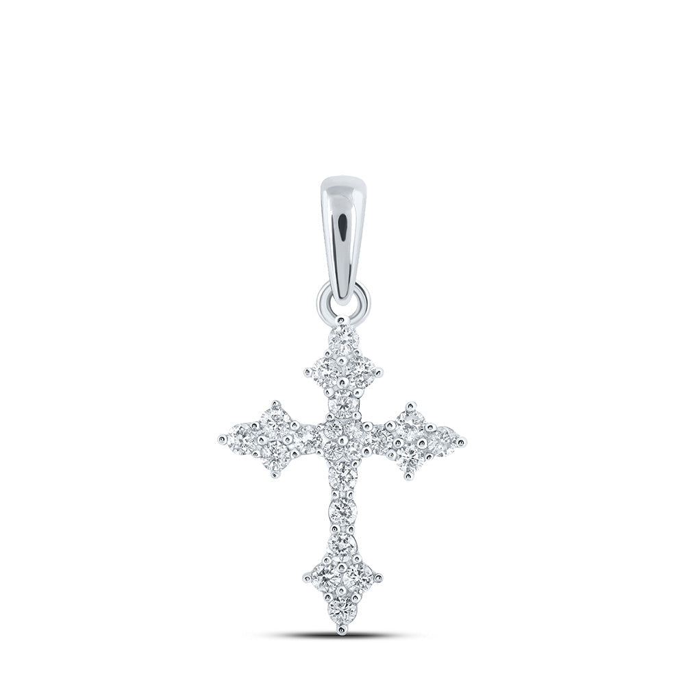 10kt White Gold Womens Round Diamond Cross Pendant 1/4 Cttw