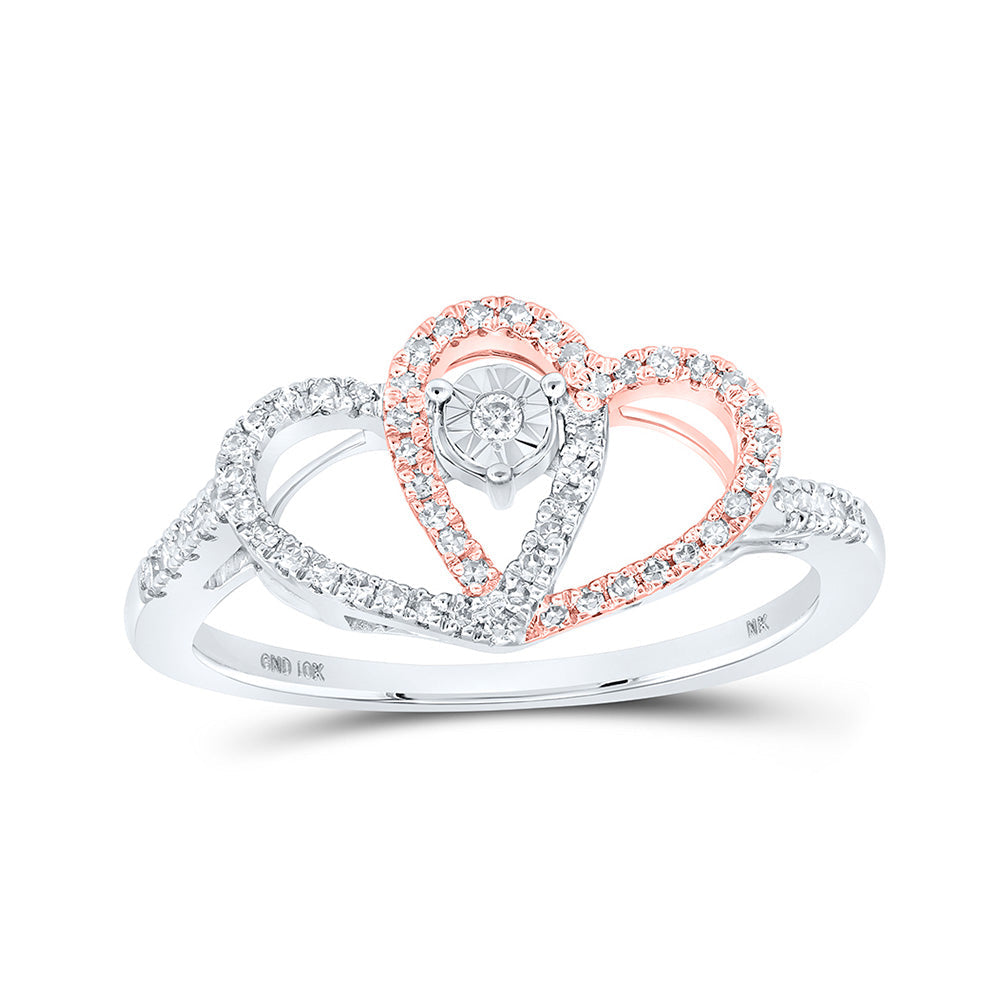10kt Two-tone Gold Womens Round Diamond Overlapping Heart Ring 1/5 Cttw