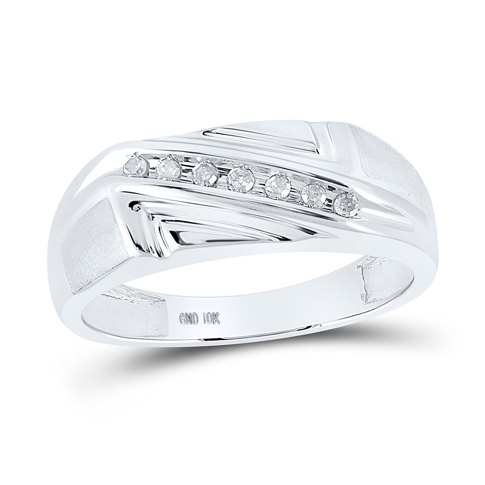 10kt White Gold Mens Round Diamond Diagonal Row Wedding Band Ring 1/8 Cttw