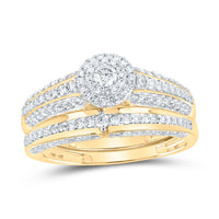 Load image into Gallery viewer, 10kt Yellow Gold His Hers Round Diamond Halo Matching Wedding Set 1 Cttw
