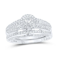 Load image into Gallery viewer, 10kt White Gold His Hers Round Diamond Halo Matching Wedding Set 1 Cttw

