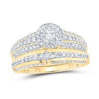 Load image into Gallery viewer, 10kt Yellow Gold His Hers Round Diamond Halo Matching Wedding Set 1-3/4 Cttw
