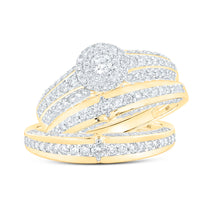 Load image into Gallery viewer, 10kt Yellow Gold His Hers Round Diamond Halo Matching Wedding Set 1-3/4 Cttw
