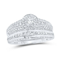 Load image into Gallery viewer, 10kt White Gold His Hers Round Diamond Halo Matching Wedding Set 1-3/4 Cttw
