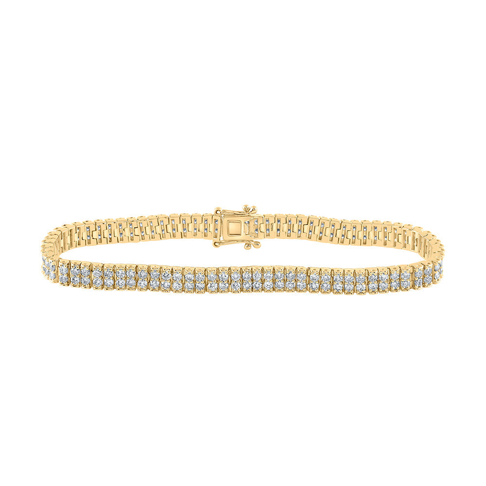 14kt Yellow Gold Womens Round Diamond 2-Row Tennis Bracelet 4-1/4 Cttw