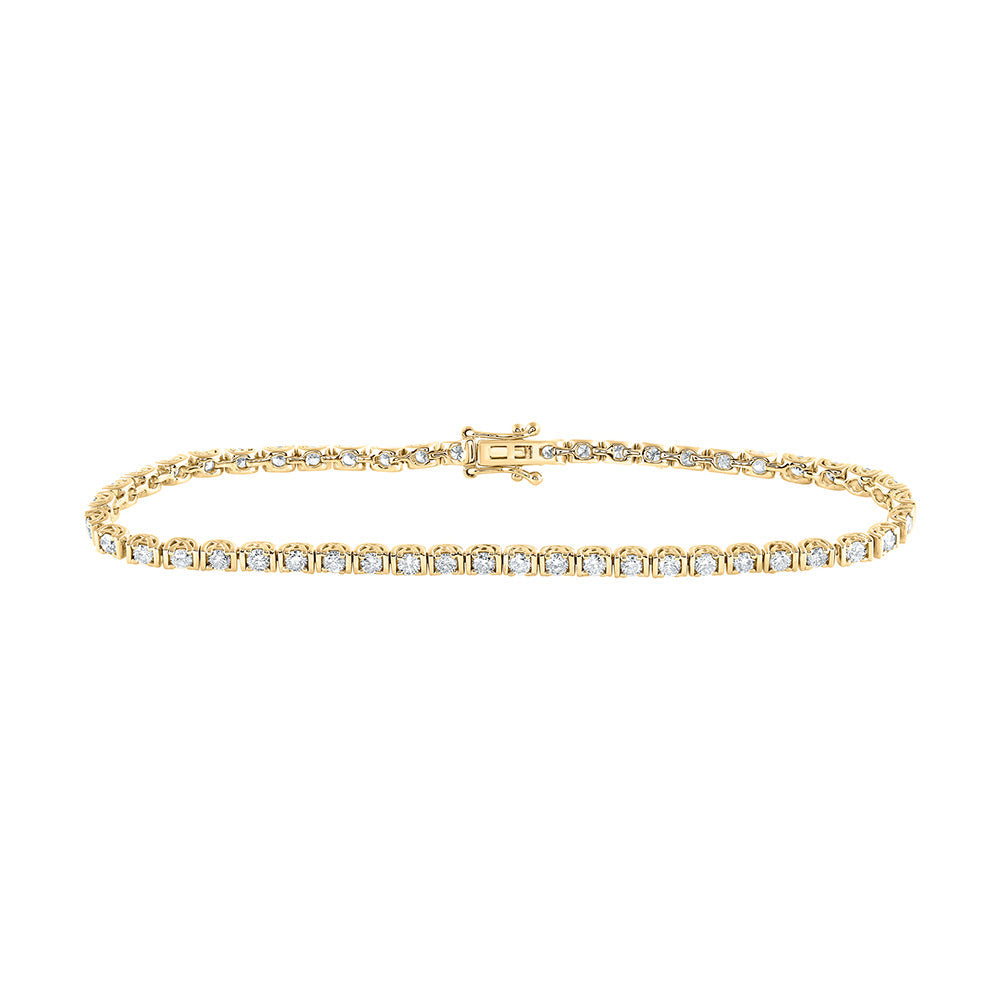 14kt Yellow Gold Womens Round Diamond Single Row Tennis Bracelet 2 Cttw