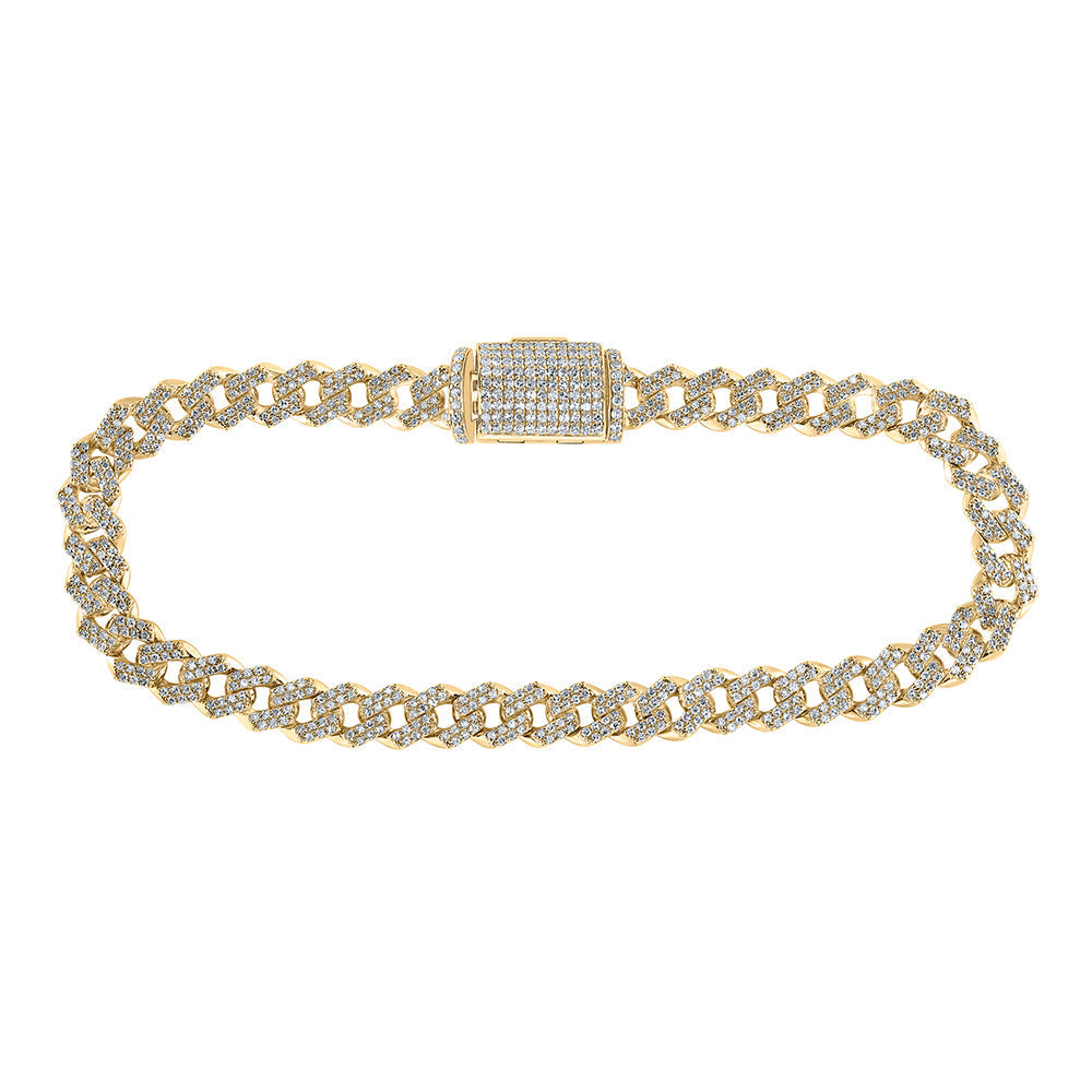 10kt Yellow Gold Mens Round Diamond Curb Link Link Bracelet 3 Cttw