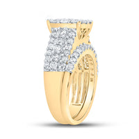 Load image into Gallery viewer, 10kt Yellow Gold Round Diamond Square Bridal Wedding Ring Band Set 2 Cttw
