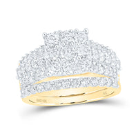 Load image into Gallery viewer, 10kt Yellow Gold Round Diamond Square Bridal Wedding Ring Band Set 2 Cttw
