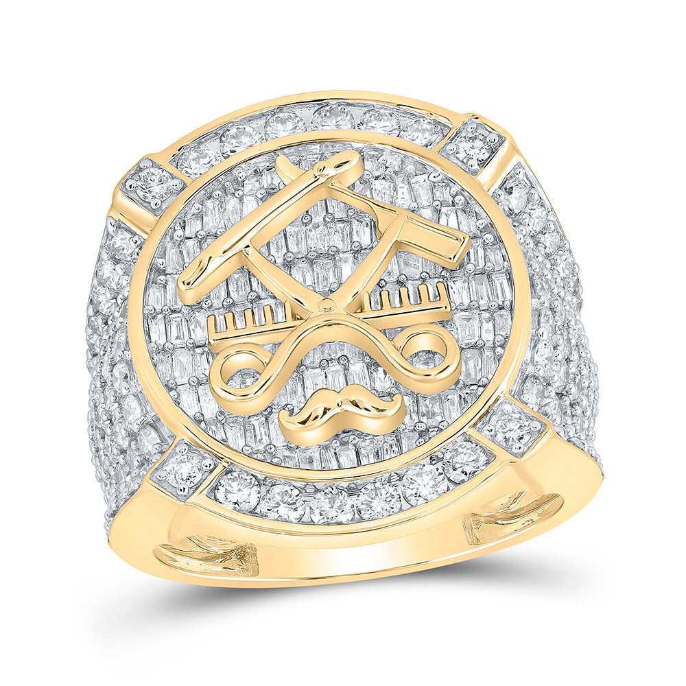 10kt Yellow Gold Mens Baguette Diamond Barber Circle Ring 3-1/2 Cttw