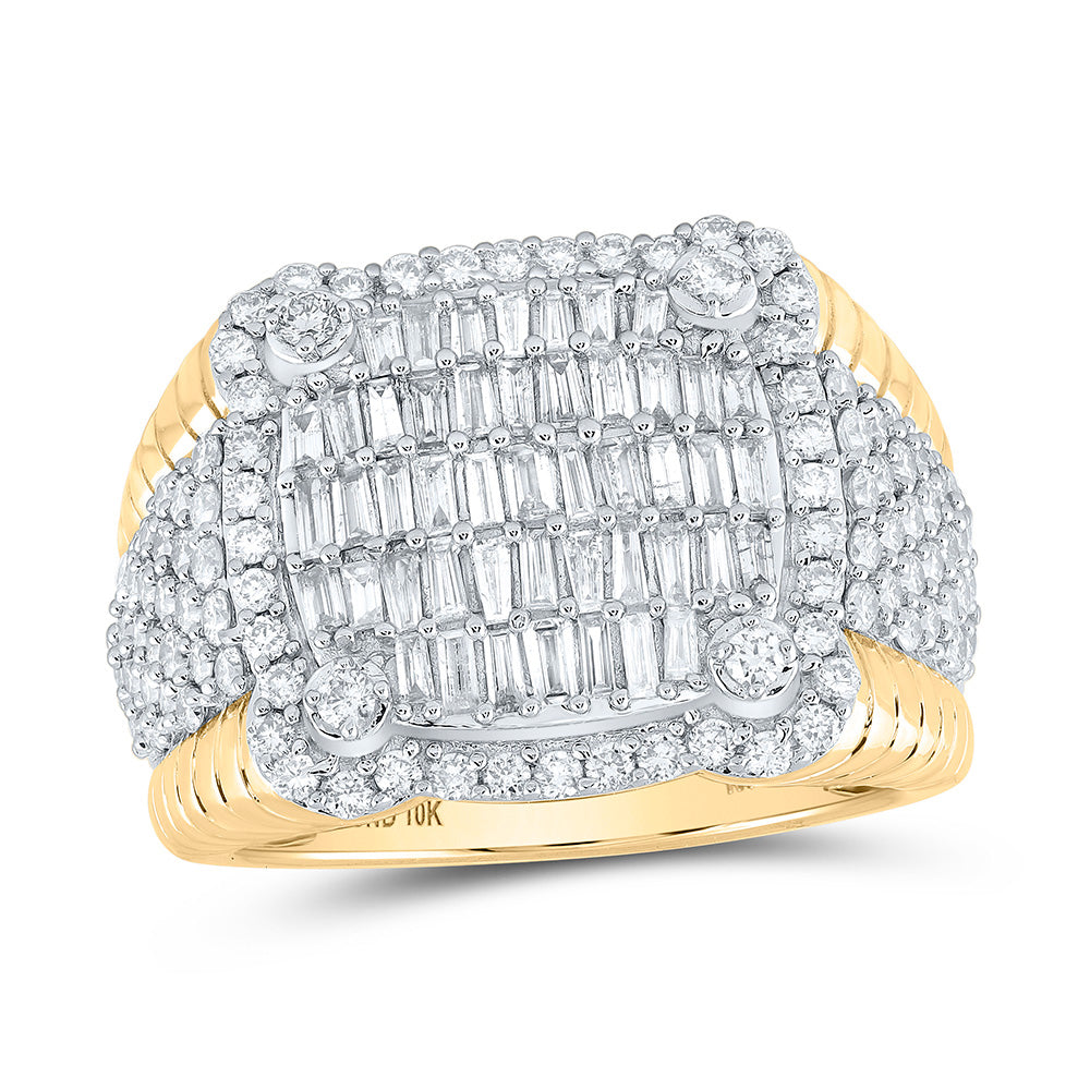 10kt Yellow Gold Mens Baguette Diamond Cushion-shape Band Ring 2-1/4 Cttw