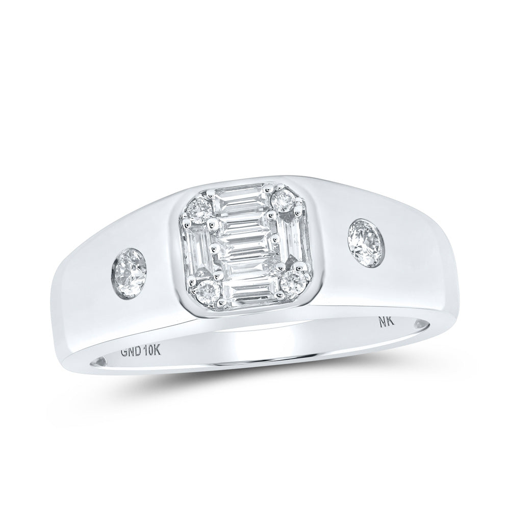 10kt White Gold Mens Baguette Diamond Band Ring 3/8 Cttw