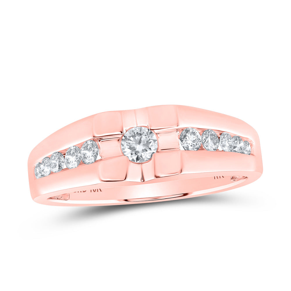 10kt Rose Gold Mens Round Diamond Solitaire Band Ring 1/2 Cttw