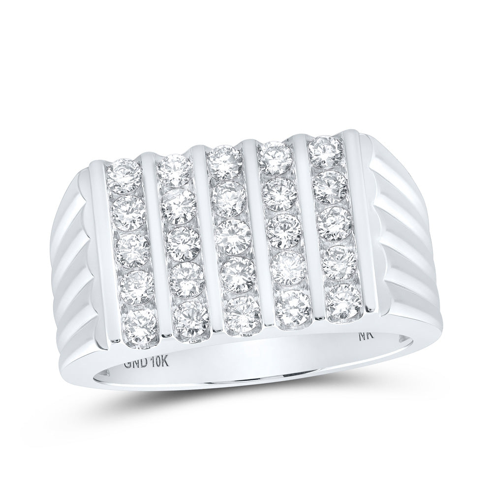 10kt White Gold Mens Round Diamond 5-Row Band Ring 1 Cttw