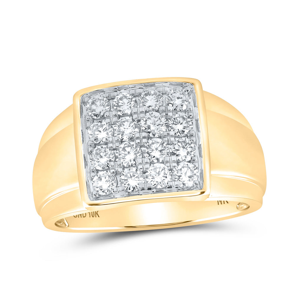 10kt Yellow Gold Mens Round Diamond Square Ring 1 Cttw