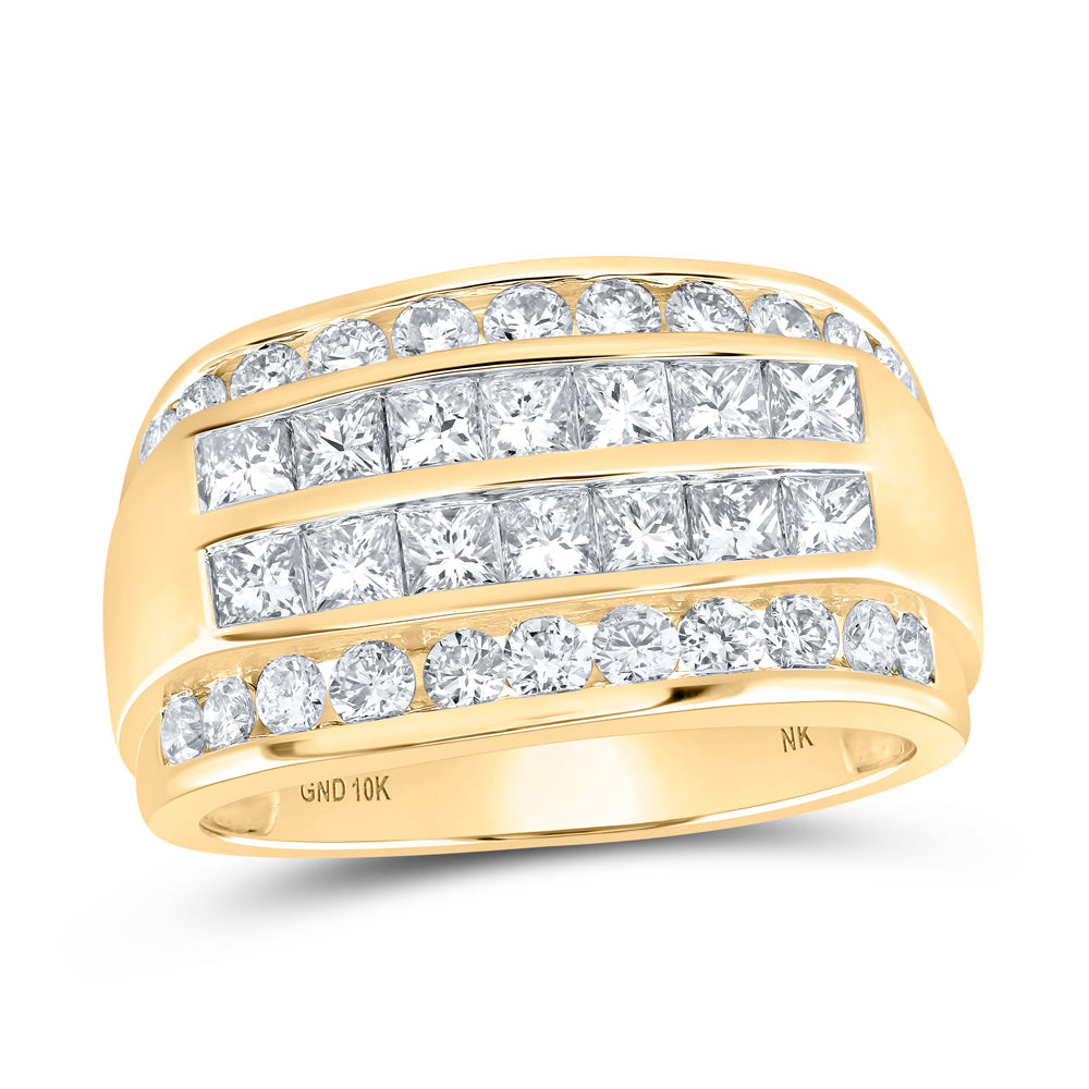10kt Yellow Gold Mens Princess Diamond Band Ring 2-1/2 Cttw