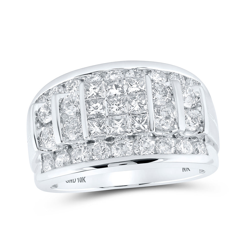 10kt White Gold Mens Princess Diamond Round Band Ring 3 Cttw