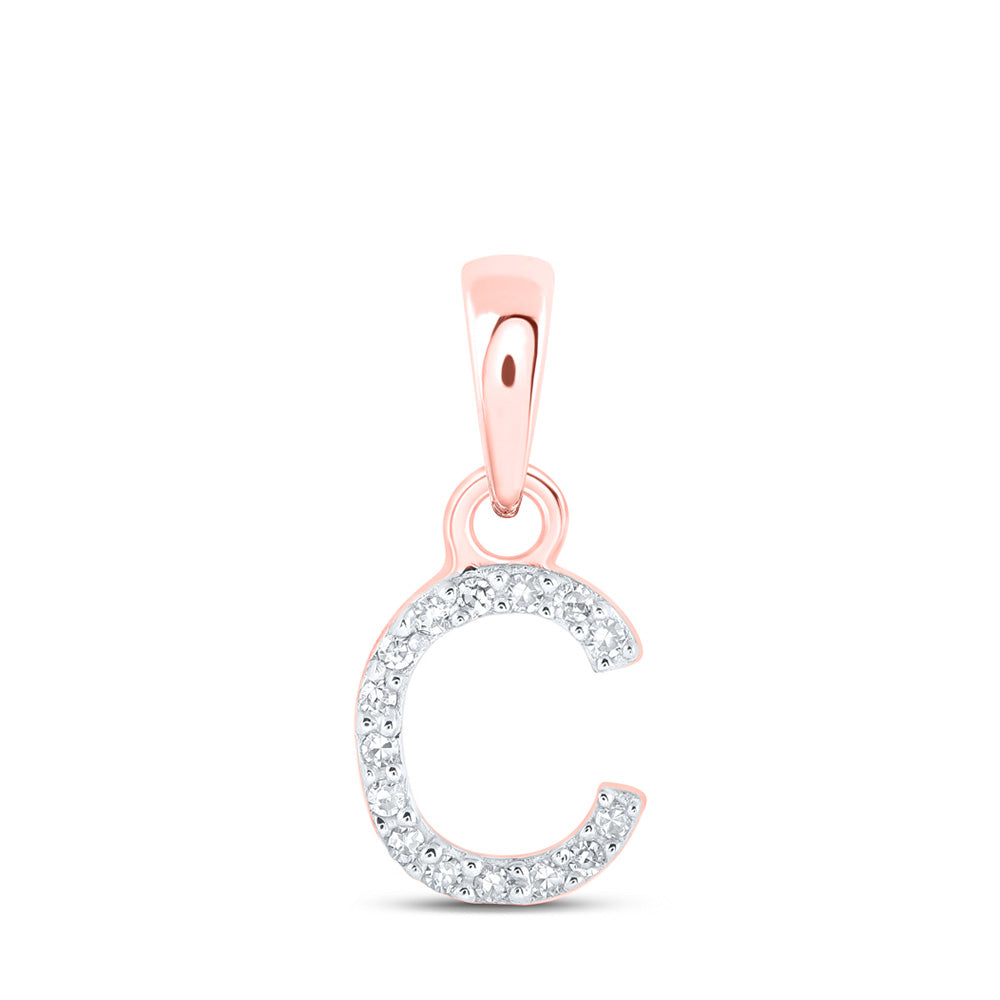 10kt Rose Gold Womens Round Diamond C Initial Letter Pendant .03 Cttw