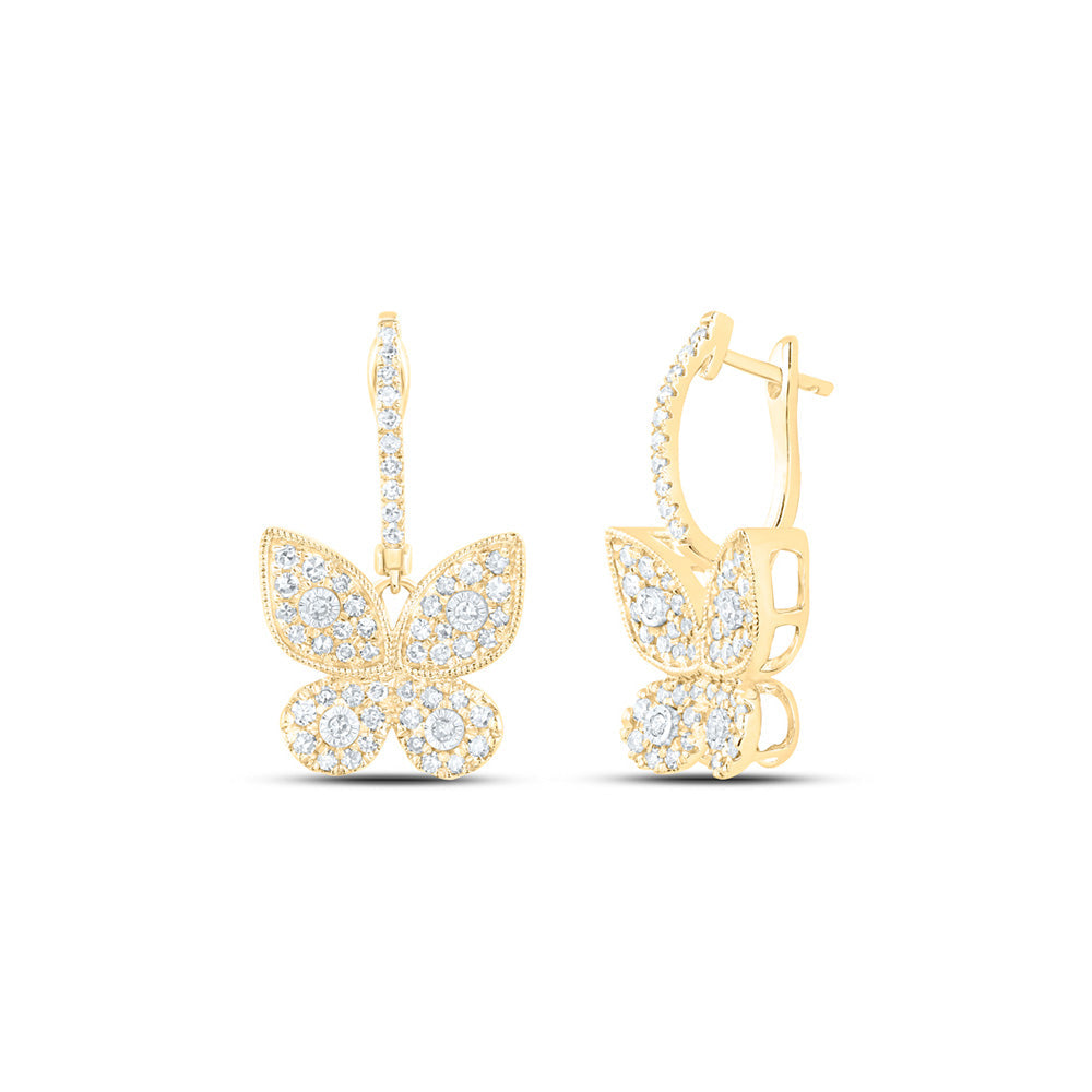 10kt Yellow Gold Womens Round Diamond Butterfly Earrings 5/8 Cttw