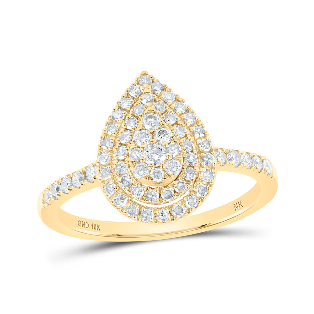 10kt Yellow Gold Womens Round Diamond Teardrop Ring 1/2 Cttw