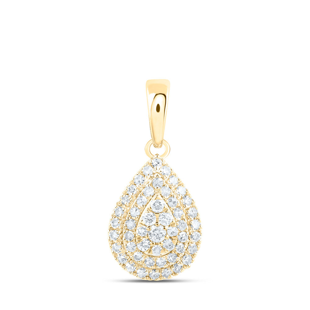10kt Yellow Gold Womens Round Diamond Teardrop Pendant 3/8 Cttw
