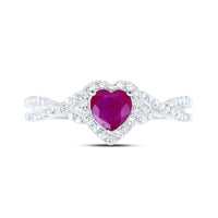 Load image into Gallery viewer, 10kt White Gold Womens Heart Ruby Diamond Halo Ring 1 Cttw
