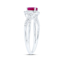 Load image into Gallery viewer, 10kt White Gold Womens Heart Ruby Diamond Halo Ring 1 Cttw
