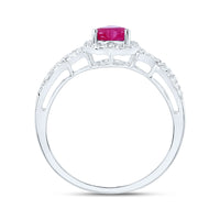 Load image into Gallery viewer, 10kt White Gold Womens Heart Ruby Diamond Halo Ring 1 Cttw
