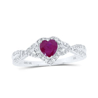Load image into Gallery viewer, 10kt White Gold Womens Heart Ruby Diamond Halo Ring 1 Cttw
