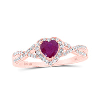 Load image into Gallery viewer, 10kt Rose Gold Womens Heart Ruby Diamond Halo Ring 1 Cttw
