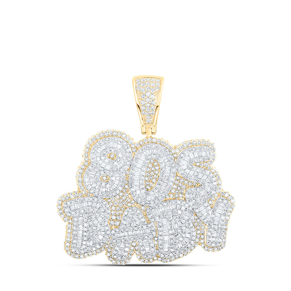 10kt Yellow Gold Mens Round Diamond 90s BABY Phrase Charm Pendant 3-1/4 Cttw