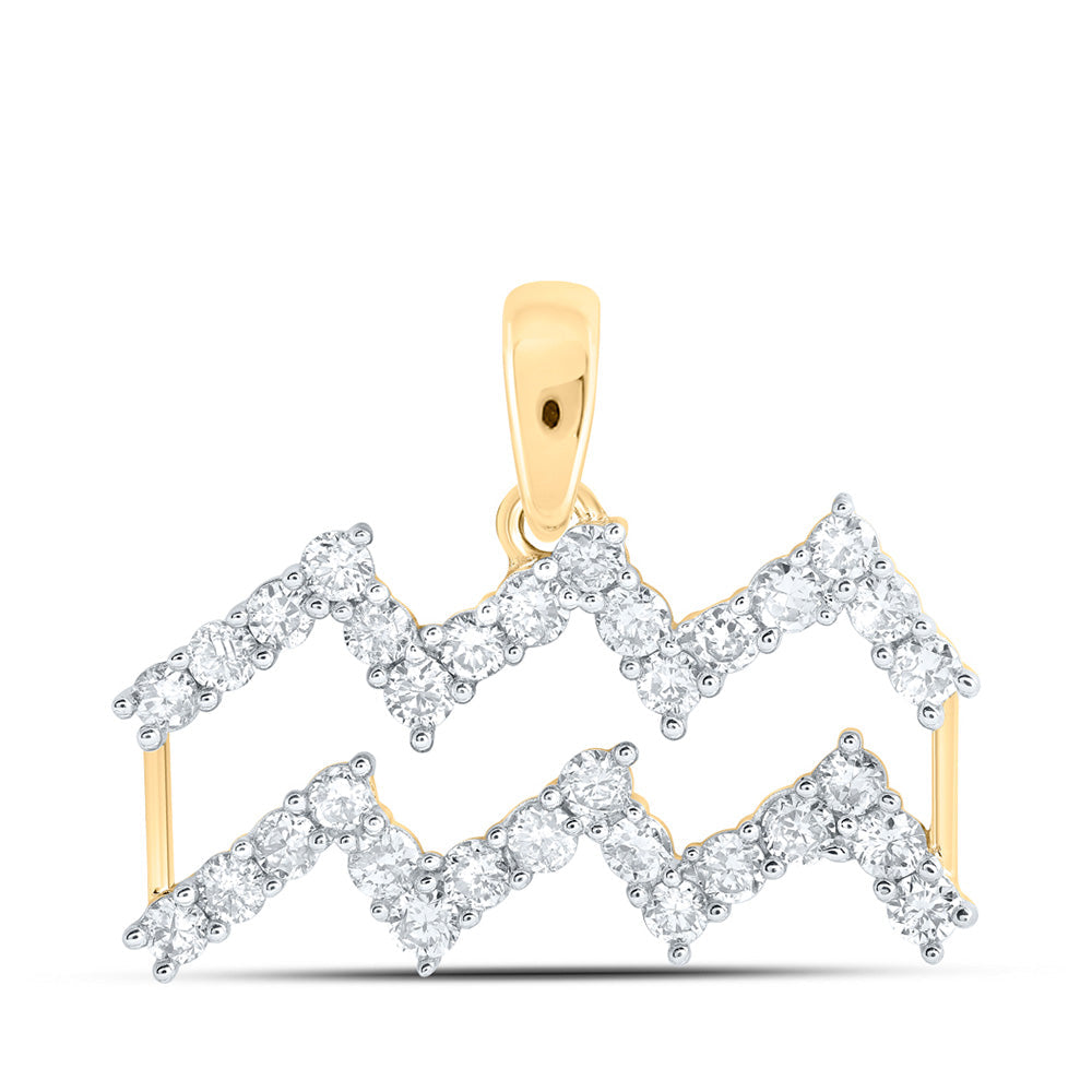 10kt Yellow Gold Womens Round Diamond Zodiac Aquarius Sign Fashion Pendant 5/8 Cttw