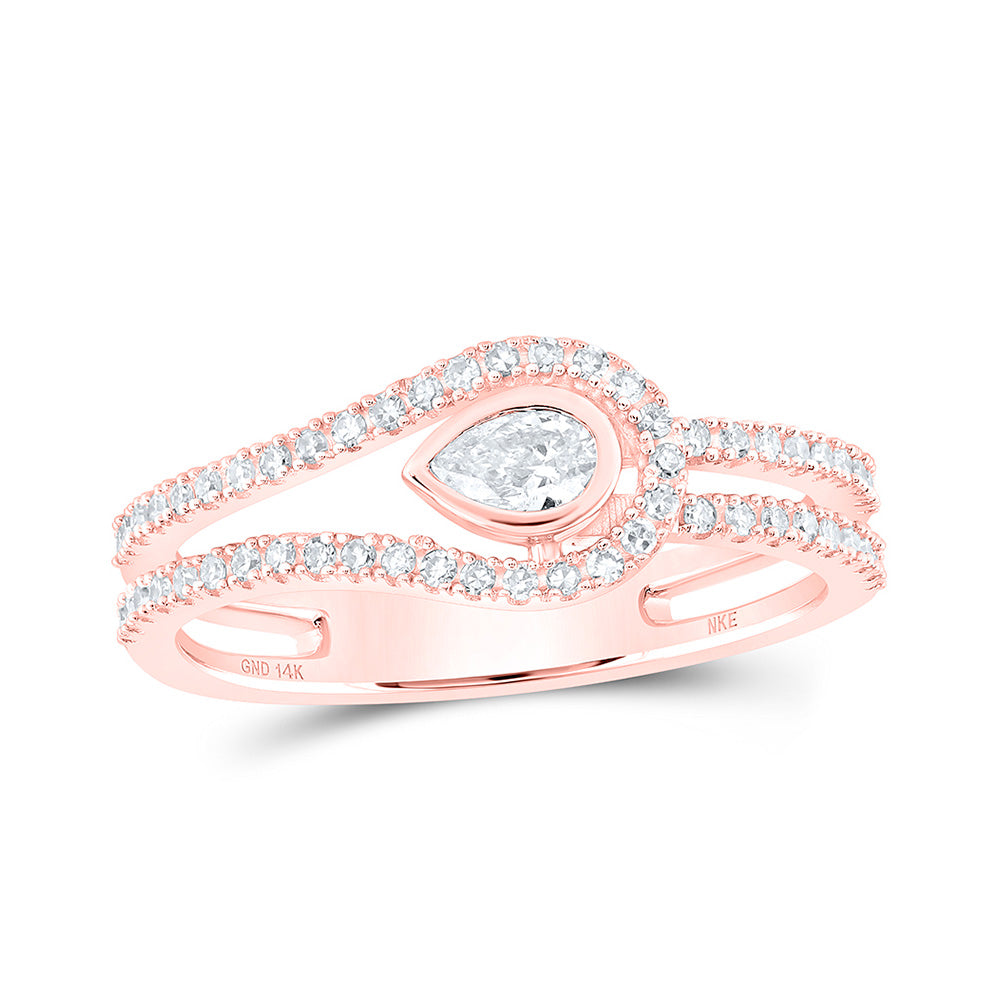14kt Rose Gold Womens Pear Diamond Band Ring 3/8 Cttw