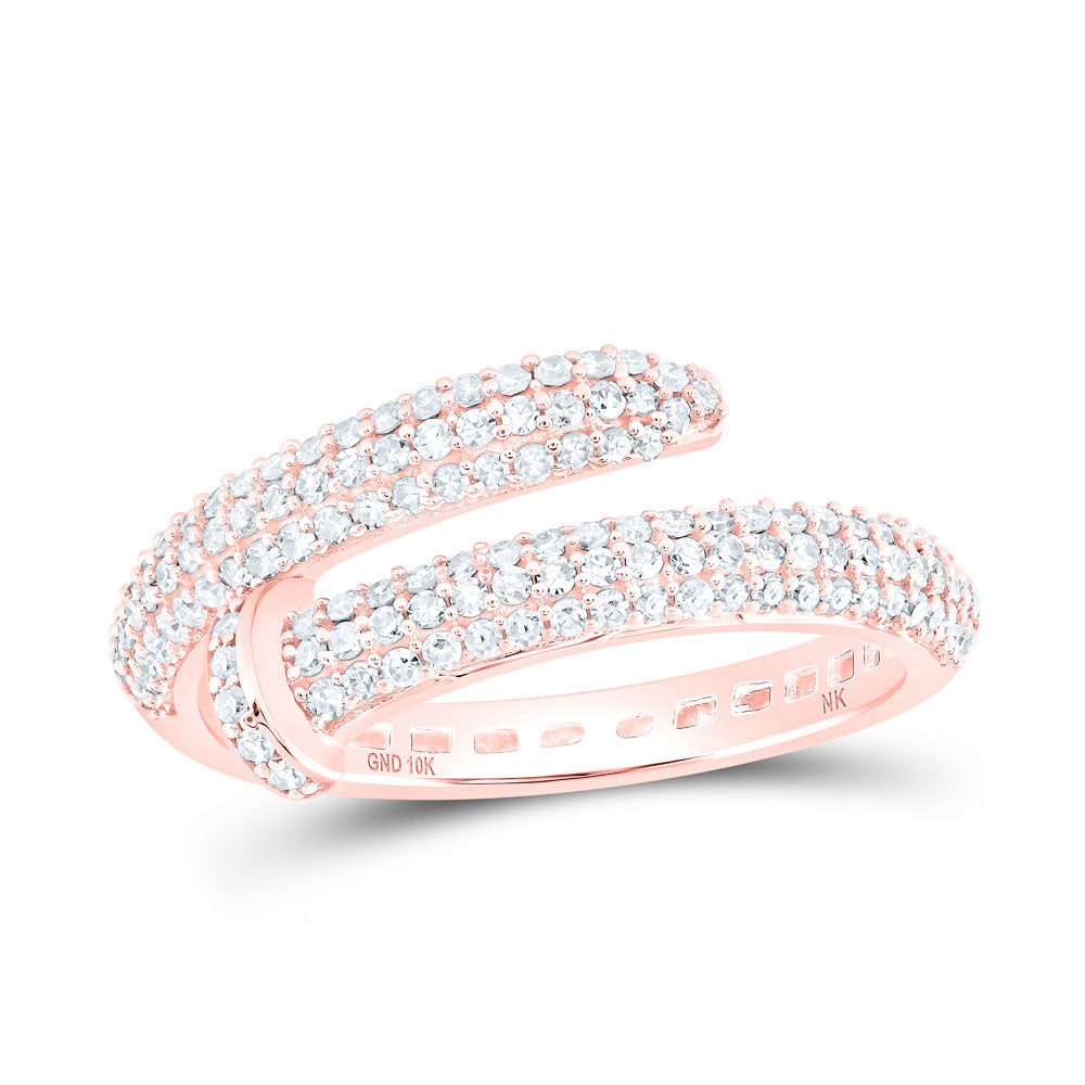 10kt Rose Gold Womens Round Diamond Spiral Band Ring 1/2 Cttw