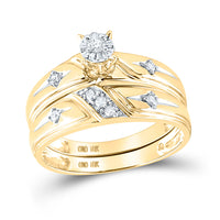 Load image into Gallery viewer, 10kt Yellow Gold His Hers Round Diamond Cross Matching Wedding Set 1/5 Cttw
