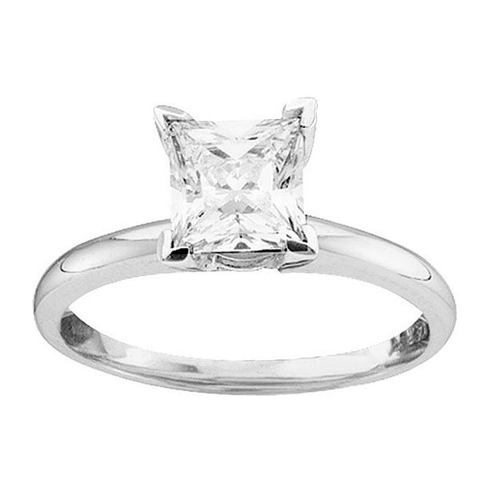 14kt White Gold Womens Princess Diamond Solitaire Bridal Wedding Engagement Ring 7/8 Cttw